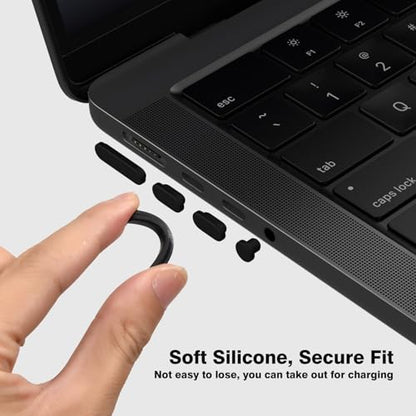 7PCS Anti Dust Dirt Plug Port Cover Compatible 2026-2021 MacBook Pro 14" 16" inch M5-M1 Pro/Max A3426/A3428/A3434/A3112/A3185 Silicone Dust Plug for HDMI, Thunderbolt, SDXC, Magsafe, Headphone, Black - color: 7PCS