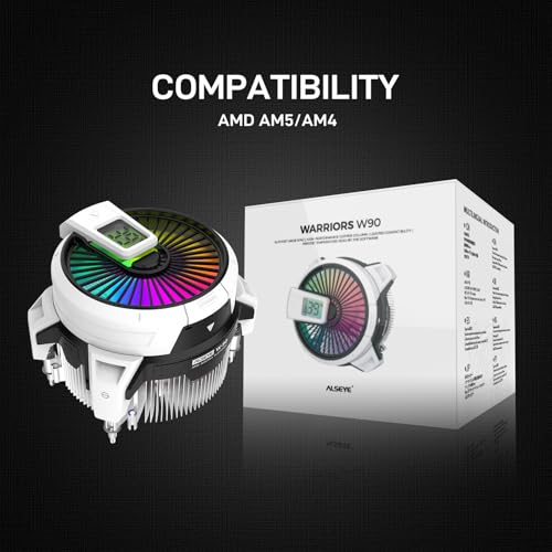 ALSEYE W90 CPU Cooler, Temperature Displayed CPU Cooler for Small Size PC Case with Powerful 90mm ARGB Lighting Fan and 40mm High-Performance Heat Column Inside (W90 AMD Version) - style: W90 AMD version