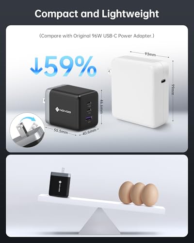 NOVOO 100W USB C Charger Block (GaN III), 3-Port Fast Foldable Compact Wall Charger for MacBook Pro/Air, Dell XPS 13, iPad Pro, Galaxy S24/S23, iPhone 16/15 Pro and More