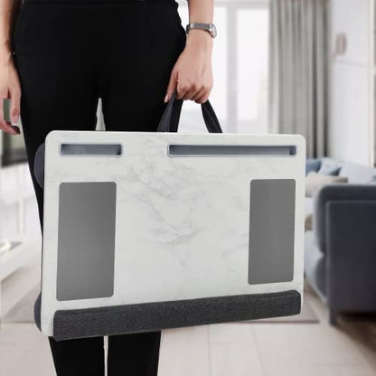 Extra Large Lap Laptop Desk- Home Office Portable LapDesk with Mouse Pad & Wrist Rest for Notebook/MacBook/Tablet, Sofa Bed Working, Writing, Drawing (White Marble, Fit Up to 17-inch Laptops) - color: White Marble