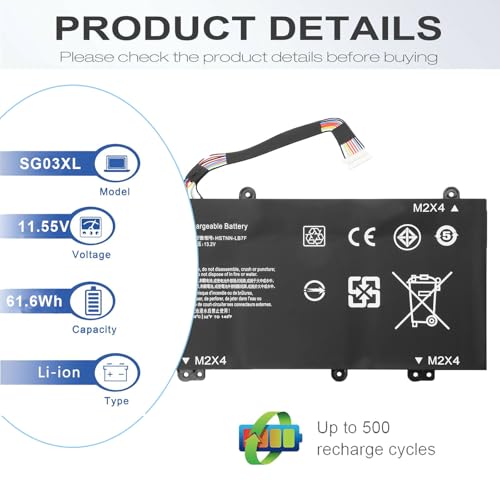 SG03XL Laptop Battery Replacement Fit for HP Envy M7-U109DX M7-U009DX 17t-U000 17-U011NR 17-U163CL 849048-421 849049-421 849314-850 849315-850 849314-856 HSTNN-LB7F 11.55V 61.6WH 3 Cell