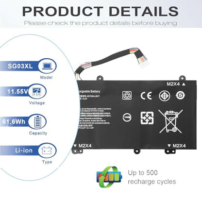 SG03XL Laptop Battery Replacement Fit for HP Envy M7-U109DX M7-U009DX 17t-U000 17-U011NR 17-U163CL 849048-421 849049-421 849314-850 849315-850 849314-856 HSTNN-LB7F 11.55V 61.6WH 3 Cell