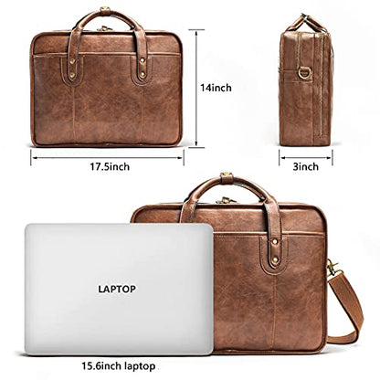 Leather Briefcases for Men 15.6 Inch Business Computer Bag Laptop Bag for Men Water Resistance Travel Messenger Bag | Leather - color: Brown
