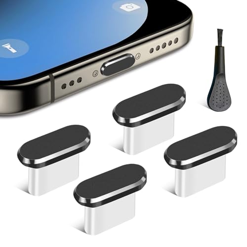 USB C Dust Plug, 4 Pack Type C Anti Dust Plug Cover Charging Port Protector Cap with Cleaning Brush for iPhone 17, 16, 15 Series, Samsung Galaxy S22/S21/S20, Note 20/10, All USB C Devices