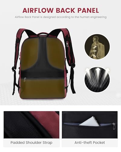 LOVEVOOK Rolling Laptop Backpack with Wheels, Waterproof Travel Carry On Business Backpack for Men, Fits 17 inch (17 inch, Red) - color: Red&white, size: 15.6 inch
