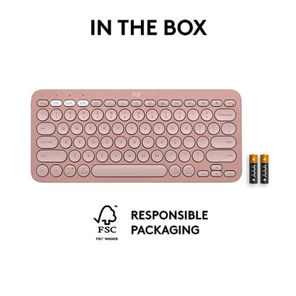 Logitech Pebble Keys 2 K380s Keyboard, Bluetooth, Wireless - Tonal Rose | Multi-device, customizable shortcuts, slim and portable, Easy-Switch for Windows, macOS, iPadOS, Android, Chrome OS - color: Rose