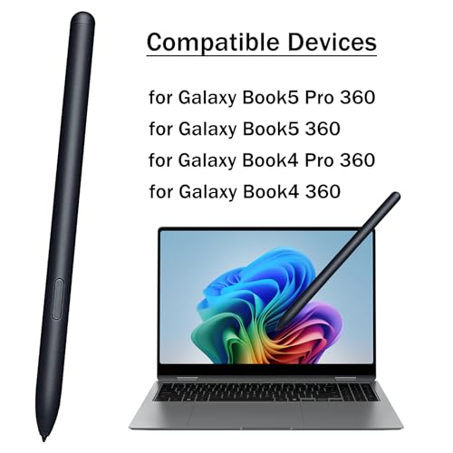 Galaxy Book 5 Pro 360 Pen for Samsung Book Pro 5/4 360 S Pen Compatible for Samsung Galaxy Book 5/4 360 Stylus Pen with Pen Nibs Replacement (Black) - color: Black