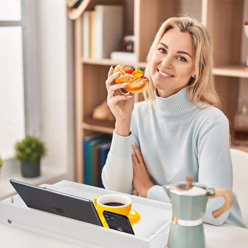 Greenual 2 Pack Bed Tray Table with Handles Folding Legs, Bamboo Breakfast Food Tray with Media Slot, Use As Platter, Laptop Desk, Snack, TV Tray Kitchen Serving Tray(White) - color: White
