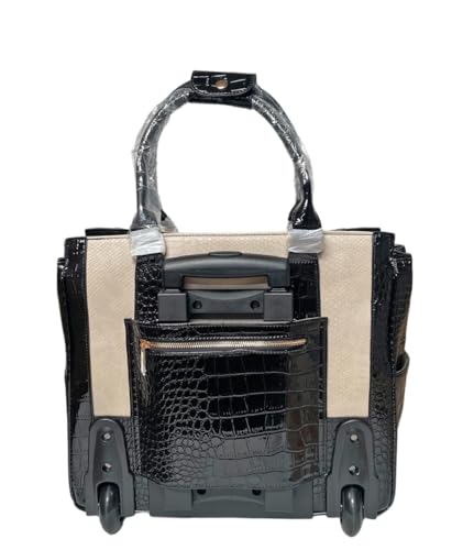 JKM & Company Rolling Briefcase for Women, THE MONTECITO Rolling Laptop Bag for Women - color: Cream, Black
