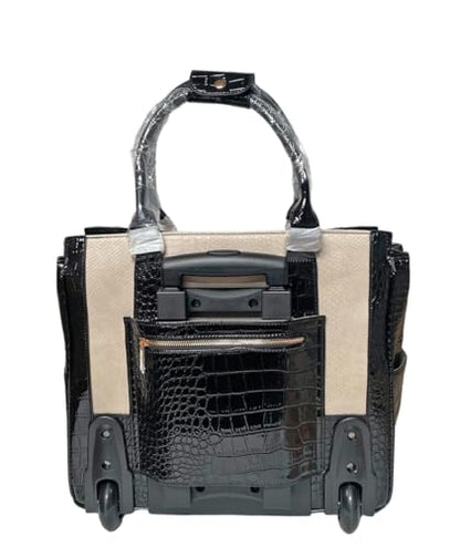 JKM & Company Rolling Briefcase for Women, THE MONTECITO Rolling Laptop Bag for Women - color: Cream, Black