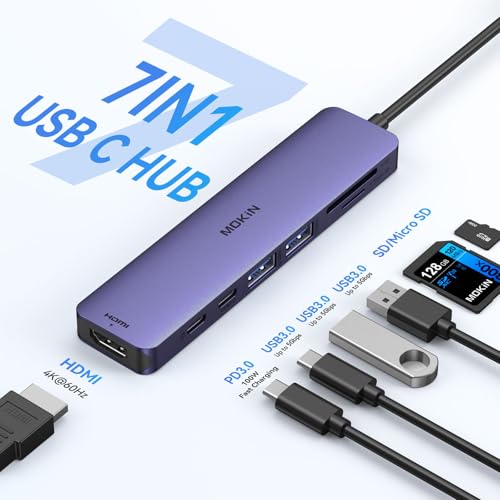 USB C Hub HDMI Adapter for MacBook Pro/Air, MOKiN 7 in 1 USB C Dongle with HDMI - color: Purple