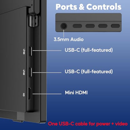 17.3" Wireless Portable Monitor with Built‑in 8000mAh Battery 4H, AirPlay & Miracast, 2.5K QHD 2560x1400 IPS Matte HDR, 125% sRGB, 500 Nits, VESA, Auto Rotation for Phone/Tablet, USB‑C & Mini HDMI - size: 17.3 inch
