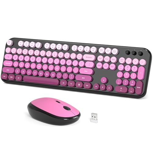 Dilter Wireless Keyboard and Mouse Combo, 104 Keys Full Size Typewriter Keyboards, 2.4G USB Plug and Play for Windows 7 8 10 11, PC, Laptop, Desktop, Black & Pink - color: Black Pink Gradient
