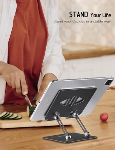Aoviho Tablet Stand for Desk,Adjustable Tablet Holder,Black | Stable Aluminum Design, Fits iPad Pro/Air/Mini & Samsung Tablets, Adjustable Viewing, Ideal for Office & Home - color: Black
