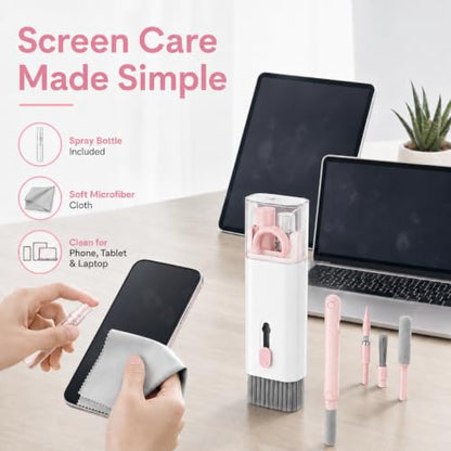 Electronics Cleaning Kit, Keyboard Brush, Earbud Cleaner Tool, Phone Screen Cleaner, Portable Dust Removal Set for Computers, Laptops, Tablets, Phones, Headphones - color: Pink