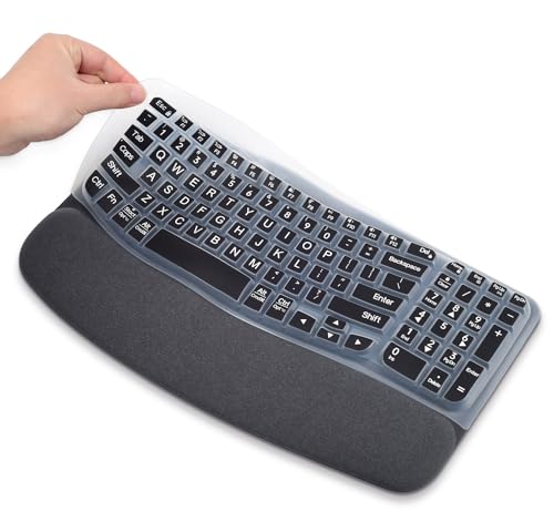Large Print Keyboard Cover for Logitech Wave Keys MK670 Combo Keyboard Skin, Logitech Wave Keys Wireless Ergonomic Keyboard Cover Protector Skin, Logitechs Waves Key Accessories, Black - color: Black-Large Print