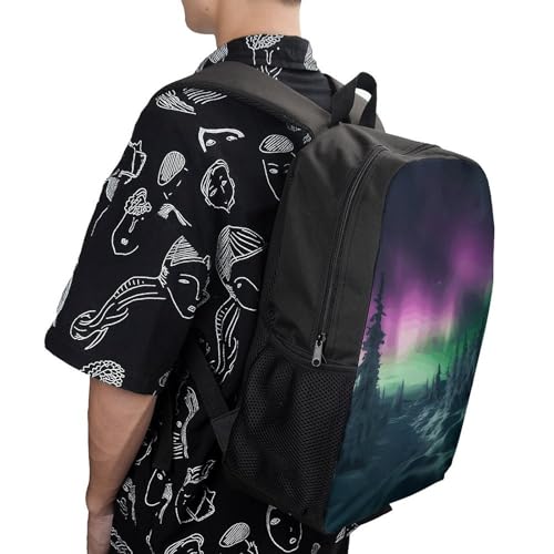 17 Inch Aurora And Cloud Laptop Backpack for Men Women Waterproof Lightweight Travel Backpack Commuter Bag Large Capacity Casual Daypack for Business Trip & Outdoor