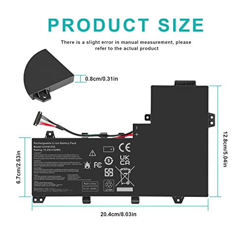 3450mAh 15.2V 52Wh C41N1533 Laptop Battery Compatible with Asus Q524U Q524UQ Q504UQ Q504UX Q524UQK Q524UQ-BBI7T14 Q524UQ-BHI7T15 ZenBook Flip UX560UQ UX560UX UX560UXK UX560UQK 4ICP3/63/120 - size: 8.03*2.63*0.31inch