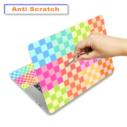 Laptop Decal Sticker Skin Cover, 12" 13.1" 13.3" 14" 15" 15.4" 15.6" Laptop Netbook Vinyl Art Skin Sticker Cover Notebook PC Protector (2 Wrist Pad Included), Removable Reusable, Colourful Check - color: Colourful Check
