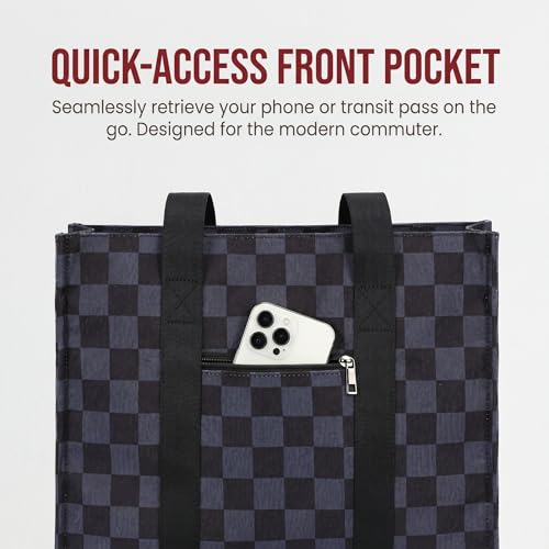 BTOOP Work Tote Bag for Women, Laptop Tote Bag With 15.6 Inch Padded Compartment, Teacher Nurse Bible Bags - color: Black-grey Checked