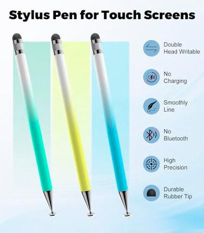 Kenkor Stylus(3pcs),2-in-1 Stylus Pen for Touch Screen, Stylus Pen for iPad | No Charging,Compatible with Apple(iPhone/iPad)/Nintendo Switch/Samsung/Google/Microsoft/Android Tablets Touch Screens Devices - color: Yellow+Blue+Green