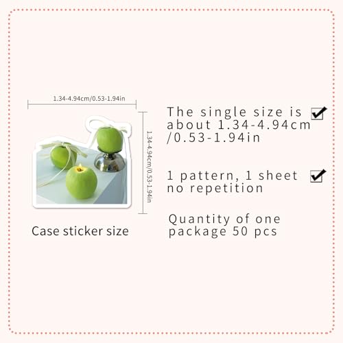 50 Pcs Green Apple Stickers - Ins Style Kawaii Cute Vinyl Decals for Journal, Laptop, Phone Case, Scrapbooking - Waterproof Trendy Sticker Pack (Green Apple) - color: Green Apple
