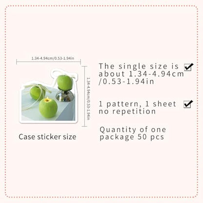 50 Pcs Green Apple Stickers - Ins Style Kawaii Cute Vinyl Decals for Journal, Laptop, Phone Case, Scrapbooking - Waterproof Trendy Sticker Pack (Green Apple) - color: Green Apple
