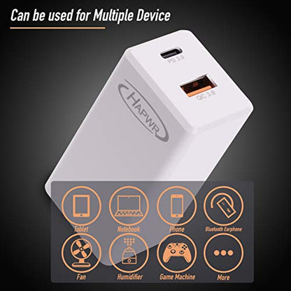 GaN Tech 65W Dual Port PD Wall Charger with 5ft USB C Cable for MacBook, Laptops, iPad Pro, iPhone 12, Galaxy, Pixel and More (White) - color: White