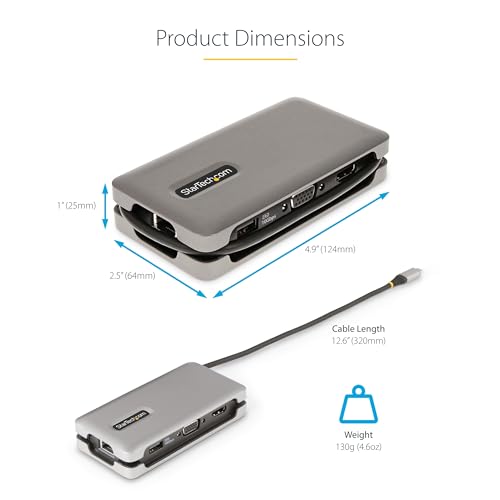 StarTech.com USB-C Docking Station for MacBook Pro M1 M2 M3 M4 and Windows, 4K 60Hz HDMI or 1080p VGA Video, USB 10Gbps Hub, 100W Laptop Charging, GbE, 1ft/30cm Cable - size: single HDMI or VGA, style: 2 x USB-A | 1 x USB-C