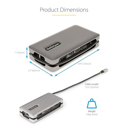 StarTech.com USB-C Docking Station for MacBook Pro M1 M2 M3 M4 and Windows, 4K 60Hz HDMI or 1080p VGA Video, USB 10Gbps Hub, 100W Laptop Charging, GbE, 1ft/30cm Cable - size: single HDMI or VGA, style: 2 x USB-A | 1 x USB-C