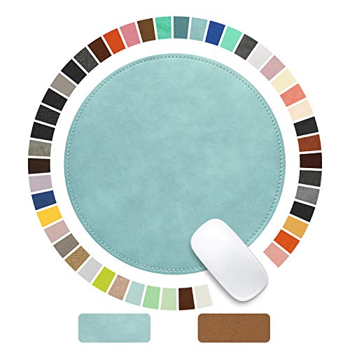 Mouse Pad，Round Mouse Pad，PU Mouse Pad，Leather Mouse Pad with Stitched Edge Micro-Fiber Base with Non-Slip Waterproof，Mouse Pad for Computers，Laptop，9 x 9 Inch (Light Blue) - color: Light Blue, size: 9L x 9W inches
