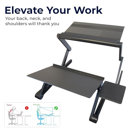 WorkEZ Adjustable Standing Desk Converter w/2 Fans & 3 USB Ports, Sit to Stand Desk Riser Monitor Standing Computer Desk, Height & Angle Negative Tilt - color: Black