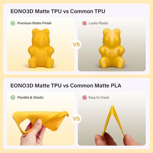Matte TPU Filament 1.75mm, 1kg - Shore 95A Flexible & Durable TPU, Matte Yellow, Low-Gloss Matte Finish, Minimal Layer Lines, for Phone Cases, Wearables & Functional Parts - color: Matteyellow Tpu