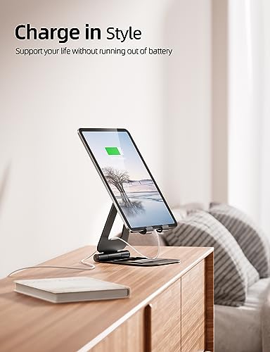 Nulaxy Dual Adjustable Foldable iPad Stand, Full Aluminum, Stable Support | Desktop Tablet Holder, Tablet Accessories for Office Kindle Compatible with All Mobile Devices, Ipads and Phones - color: A-Black