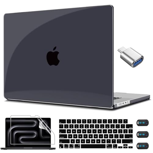 CISSOOK Compatible with MacBook Pro 14 inch Case 2021-2026, Hard Shell Case Keyboard Cover for MacBook Pro 14 M1 M2 M3 M4 M5, Clear Black - color: Clear Black