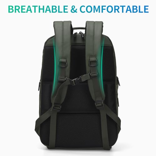 Expandable Business Backpack with 17" Laptop Compartment - Waterproof, Airline Approved, 33L-42L Capacity, for Work & Travel, Green - color: Green
