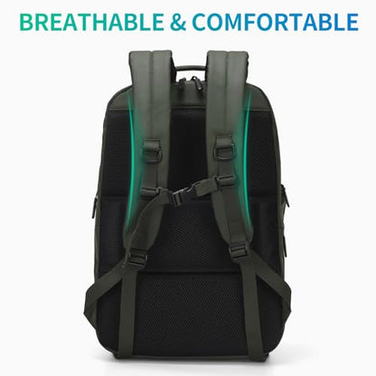 Expandable Business Backpack with 17" Laptop Compartment - Waterproof, Airline Approved, 33L-42L Capacity, for Work & Travel, Green - color: Green