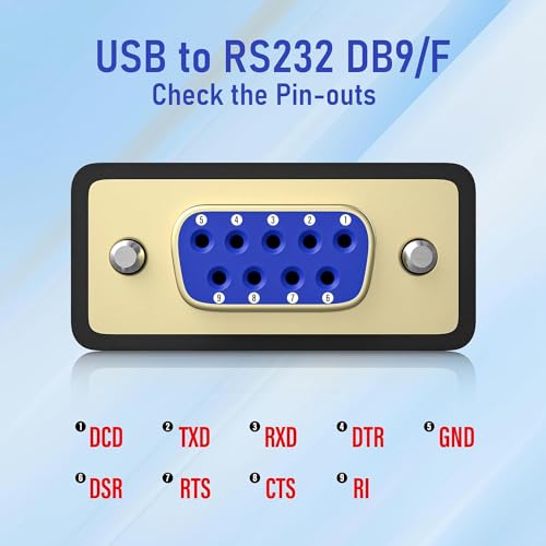 USB-C to RS232 DB9 9pin Female Serial Cable Converter Adapter with FTDI Chipset for Windows 11,10, 8.1, 8, 7, Vista, XP, 2000, Linux and Mac OS X 10.6 (10ft) - size: 10FT, style: RS-232 DB9 Female to USB-C