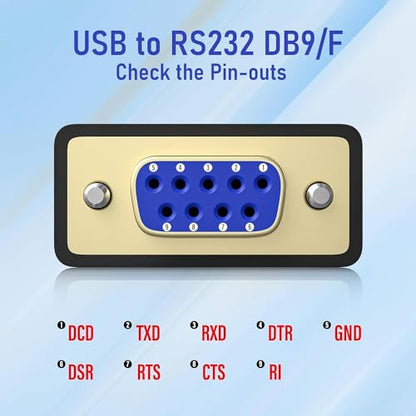 USB-C to RS232 DB9 9pin Female Serial Cable Converter Adapter with FTDI Chipset for Windows 11,10, 8.1, 8, 7, Vista, XP, 2000, Linux and Mac OS X 10.6 (10ft) - size: 10FT, style: RS-232 DB9 Female to USB-C