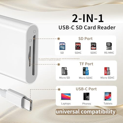 USB C SD Card Reader 2-in-1, USB-C to SD/Micro SD Card Reader for iPhone 15/16 Pro Max, iPad Pro/MacBook, Digital Camera, Fast Data Transfer, Compact Memory Card Adapter-2 Slots