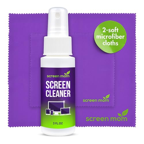 Screen Cleaner Spray 2oz Bottle for TV, Car, Laptop & Computer | Streak-Free Formula, Glass & OLED Safe, Alcohol and Ammonia Free Formula, Includes 2 Microfiber Cloths, Travel-Friendly Size - size: 2oz