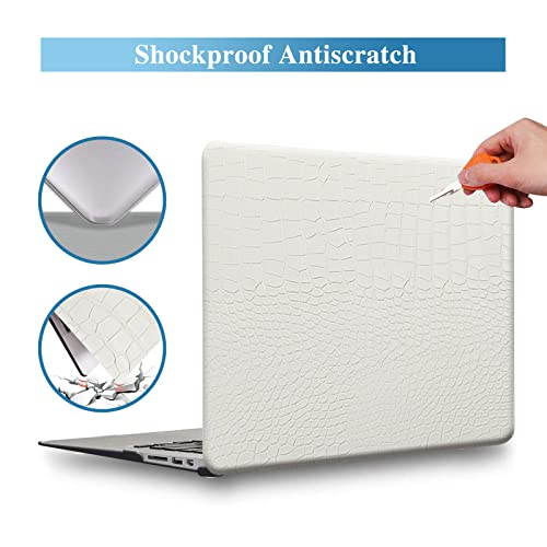 Crocodile Case for MacBook Air 13 inch 2026 M5, 2022-2025 M4/M3/M2 | Model A3449 A3240 A3113 A2681, Texture Crocodile Aligator Skin Snakeskin PU Leather Hardshell Case & Keyboard Cover, White - color: ## White Crocodile