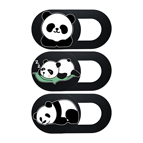 Webcam Laptop Camera Cover Slide, Cute Pattern Web Camera Cover, 0.02-Inch Ultra-Thin Fits for Laptop MacBook Pro iMac Air Computer Smartphones Tablets Protect Your Privacy Security (Panda-3Pack)