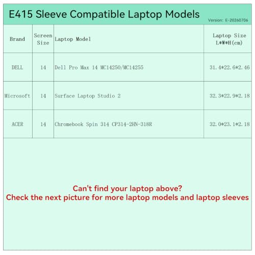 Smatree Elite Laptop Sleeve for 14 inch DELL/Microsoft/Acer | for 14 inch DELL Pro Max 14 MC14250/MC14255,Microsoft Surface Laptop Studio 2,Acer Chromebook Spin 314 CP314-2HN-318R(E415) - size: 14 inch/E415/Size: 34.1*23.9cm|