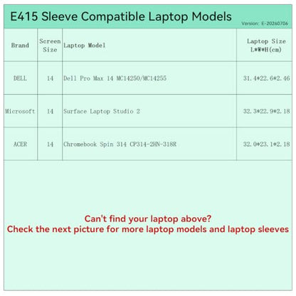 Smatree Elite Laptop Sleeve for 14 inch DELL/Microsoft/Acer | for 14 inch DELL Pro Max 14 MC14250/MC14255,Microsoft Surface Laptop Studio 2,Acer Chromebook Spin 314 CP314-2HN-318R(E415) - size: 14 inch/E415/Size: 34.1*23.9cm|