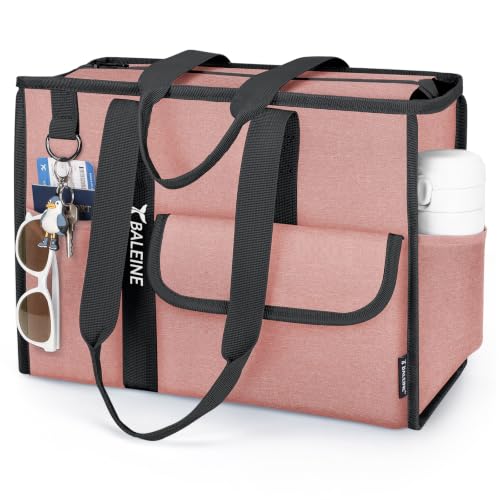 BALEINE Large Utility Tote Bag with Reinforced Bottom, Multi Pockets Foldable Tote Bag for Nurse, Travel, Work - color: Pink, size: Medium