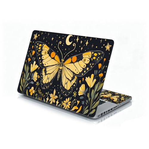 Universal Laptop Skin Sticker Decal, 12"-15.6" Aesthetic Vinyl Wrap, Golden Butterfly Night Sky Waterproof Notebook Cover Art Protector for MacBook HP Dell Lenovo, Fits 13" 14" 15" 15.6" - color: Golden Butterfly Night Sky