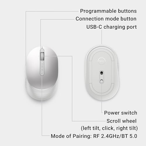 Dell Premier Wireless Mouse MS7421W, Rechargeable, Bluetooth | 2.4GHz, USB-C Charging, 3 Year Advanced Exchange, 7 Buttons, Platinum Silver - color: Platinum Silver