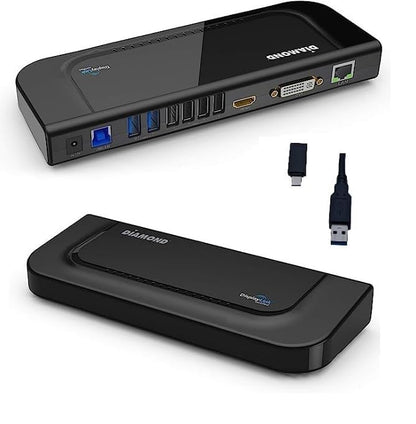 Diamond Multimedia Dual Video Output, USB 3.0/2.0 Universal Docking Station with Gigabit Ethernet, HDMI, DVI, Audio for Windows 11, MacOS and Android 5.0+. Display Link Certified DL-3900 Chip