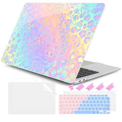 DONGKE for MacBook Air 13 Inch Case 2021-2018, Compatible with A2337 M1 A2179 A1932 Support Retina Display & Touch ID, Hard Shell Plastic Cover with Keyboard Skin - Leopard Print - color: Leopard Print
